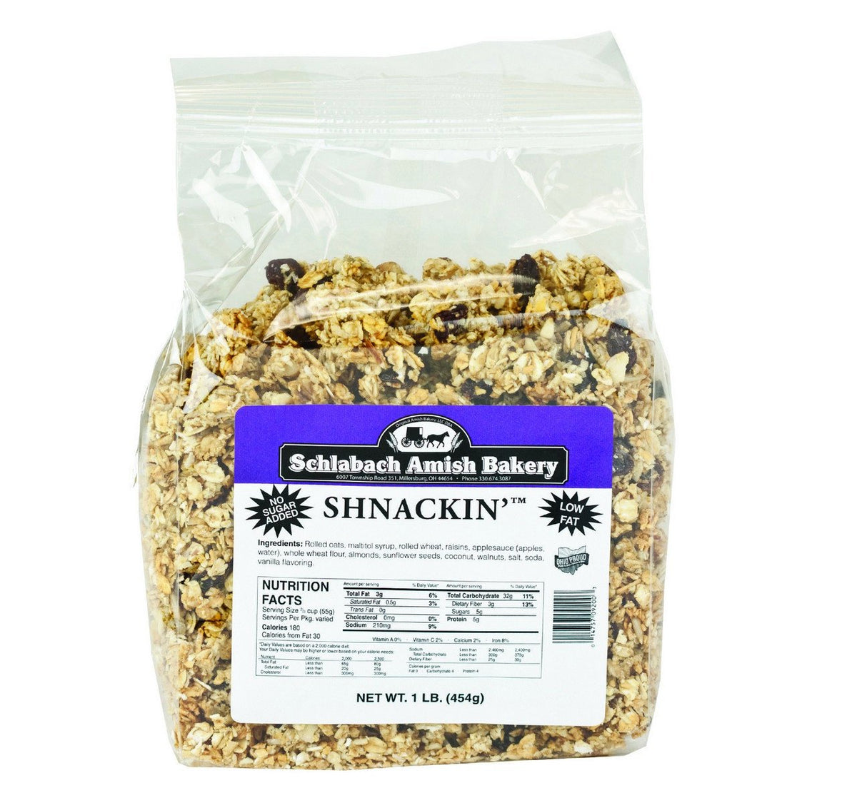 Schlabach Amish Bakery All Natural, No Sugar Added, Shnackin' Granola