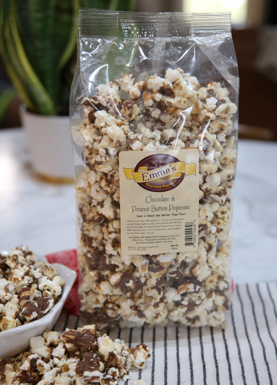 Emma's Gourmet Popcorn - Chocolate and Peanut Butter Popcorn - 18 Oz. Bag