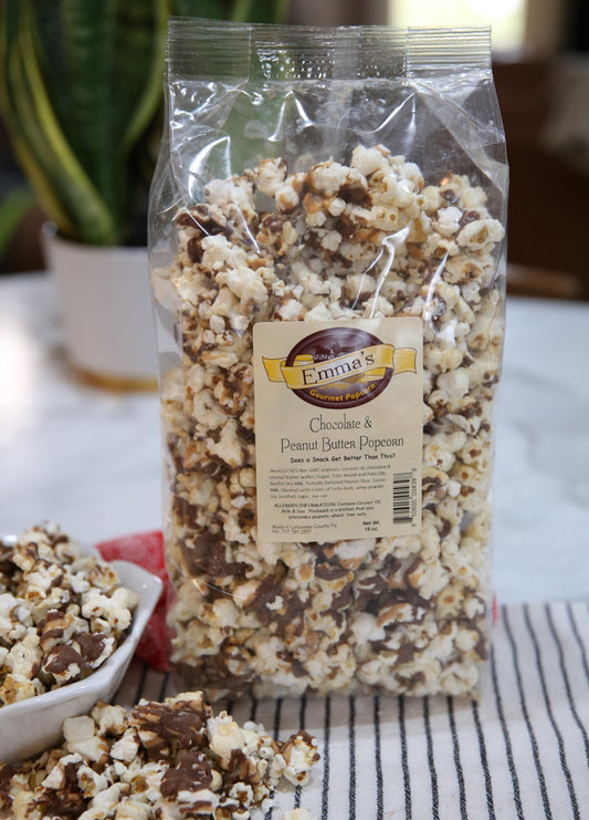 Emma's Gourmet Popcorn - Chocolate and Peanut Butter Popcorn - 18 Oz. Bag