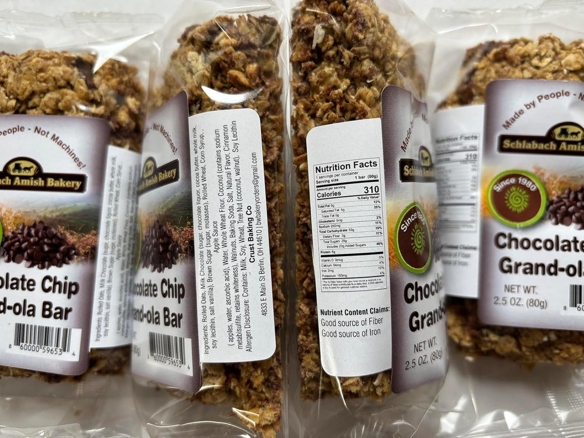 AmishTastes Homemade, Lightly Sweetened, Soft & Chewy Chocolate Chip Granola Bars by Schlabach, 2.8 Oz.