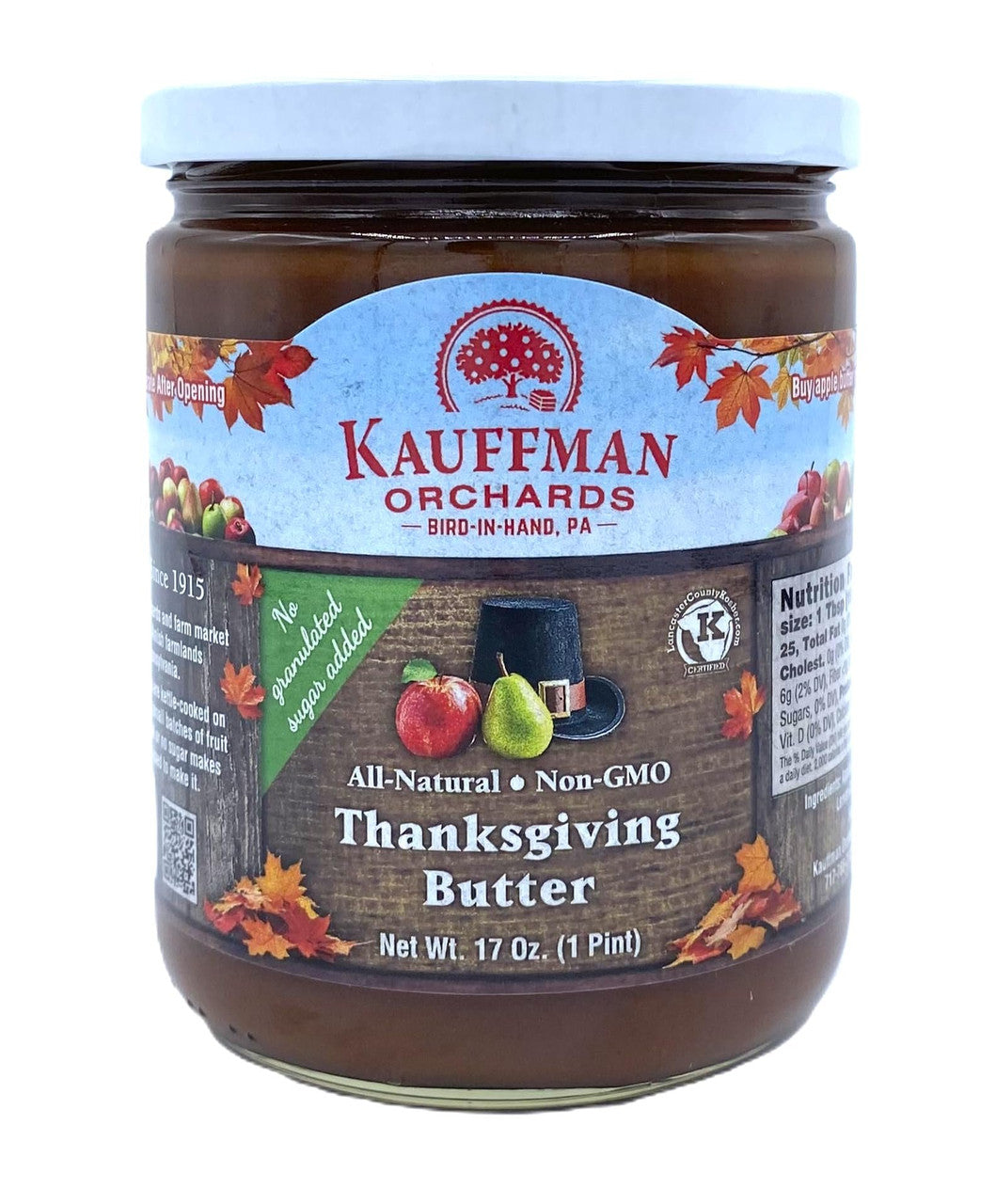 Thanksgiving Apple Butter Spread, No Sugar Added, 17 oz. Jar