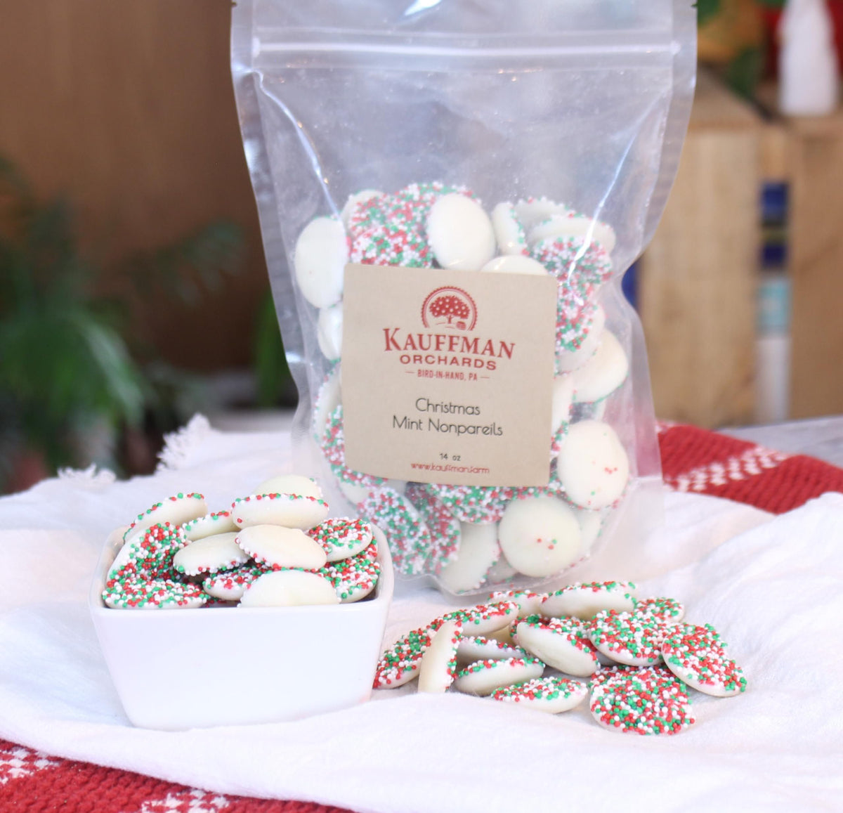 Mint White Chocolate Nonpareil Christmas Candy