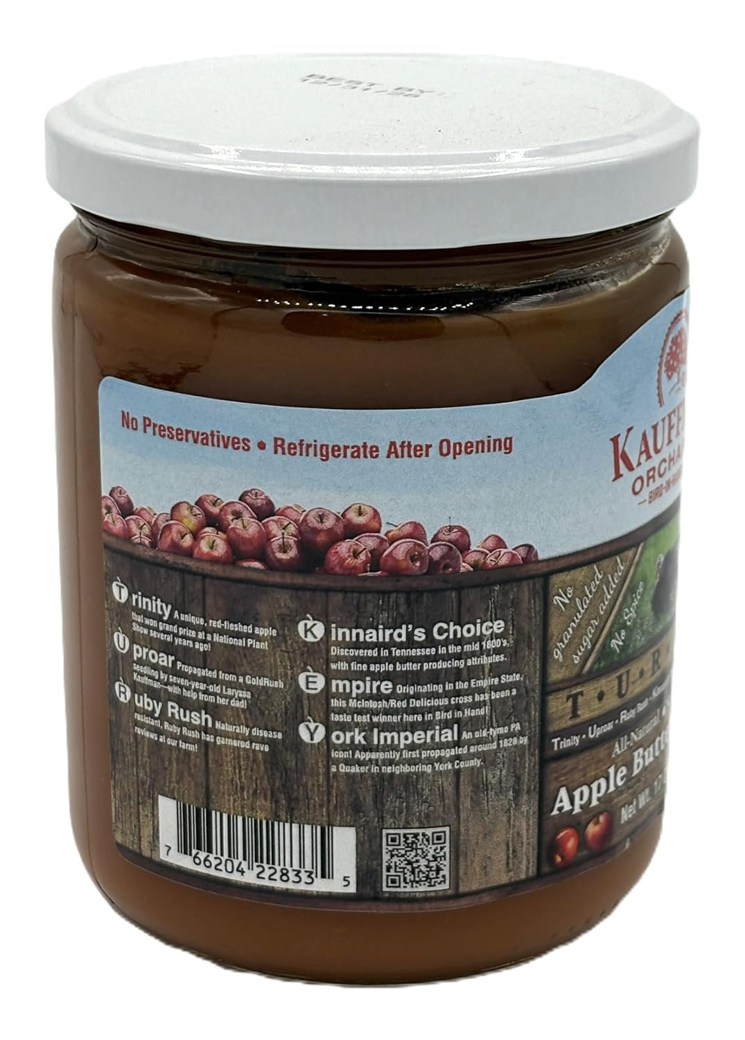Kauffman Orchards "TURKEY" Apple Butter Spread (Trinity, Uproar, Ruby Rush, Kinnaird's Choice, Empire, and York Imperial Apples) 17 Oz.