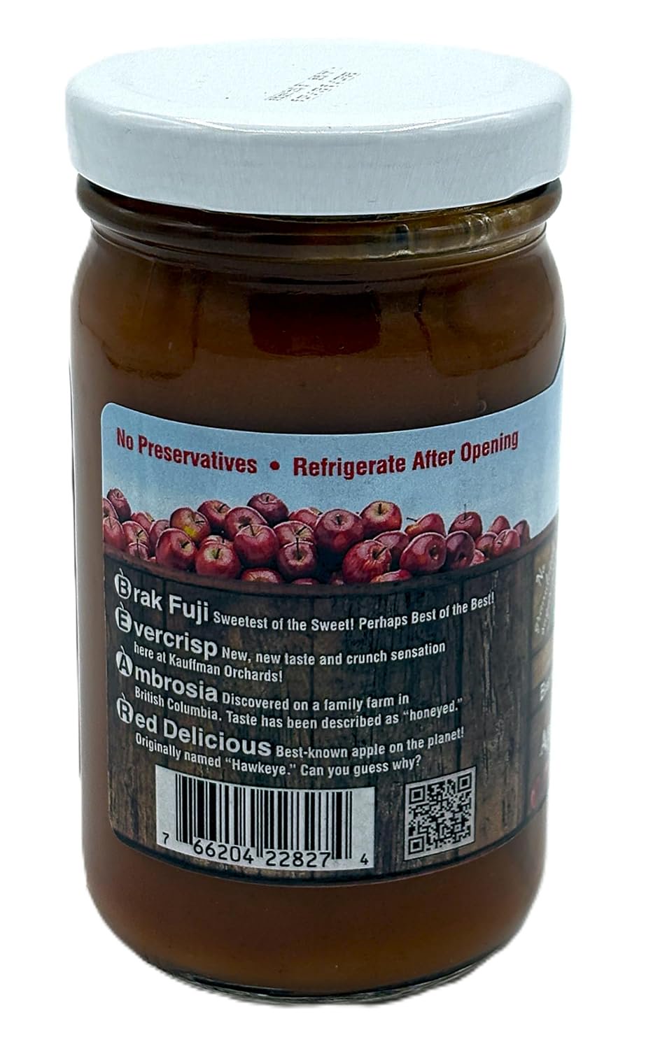 Kauffman Orchards "BEAR" Apple Butter Spread, Sugar-Free, Made with Brak Fuji, Evercrisp, Ambrosia, and Red Delicious Apples, 8.5 Oz. Jar