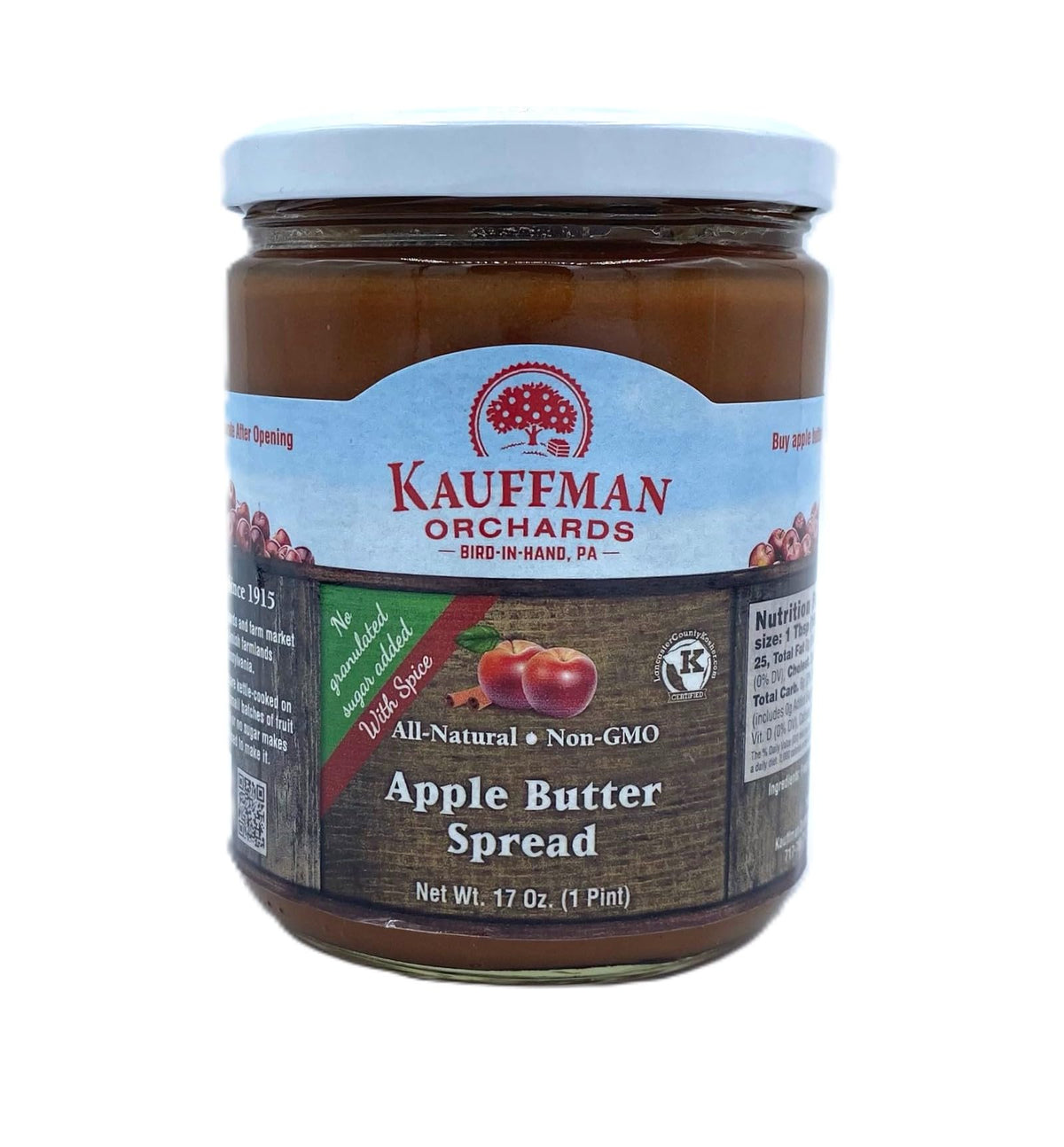 Kauffman Orchards Apple Butter Variety Pack, Original & No Sugar Added, 17 oz Jars
