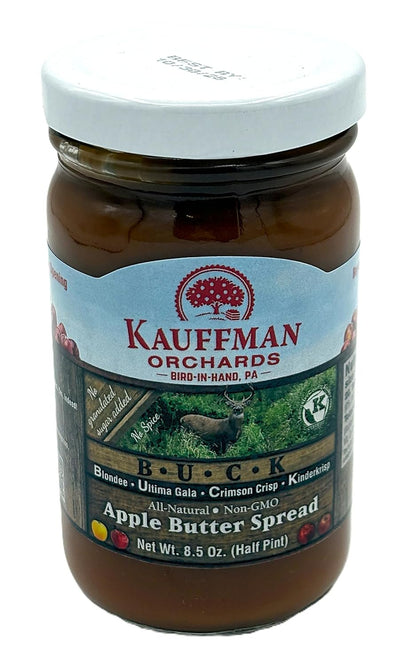 Kauffman Orchards "BUCK" Apple Butter Spread, Sugar-Free, Made with Blondee, Ultima Gala, Crimson Crisp, and Kindercrisp Apples, 8.5 Oz. Jar