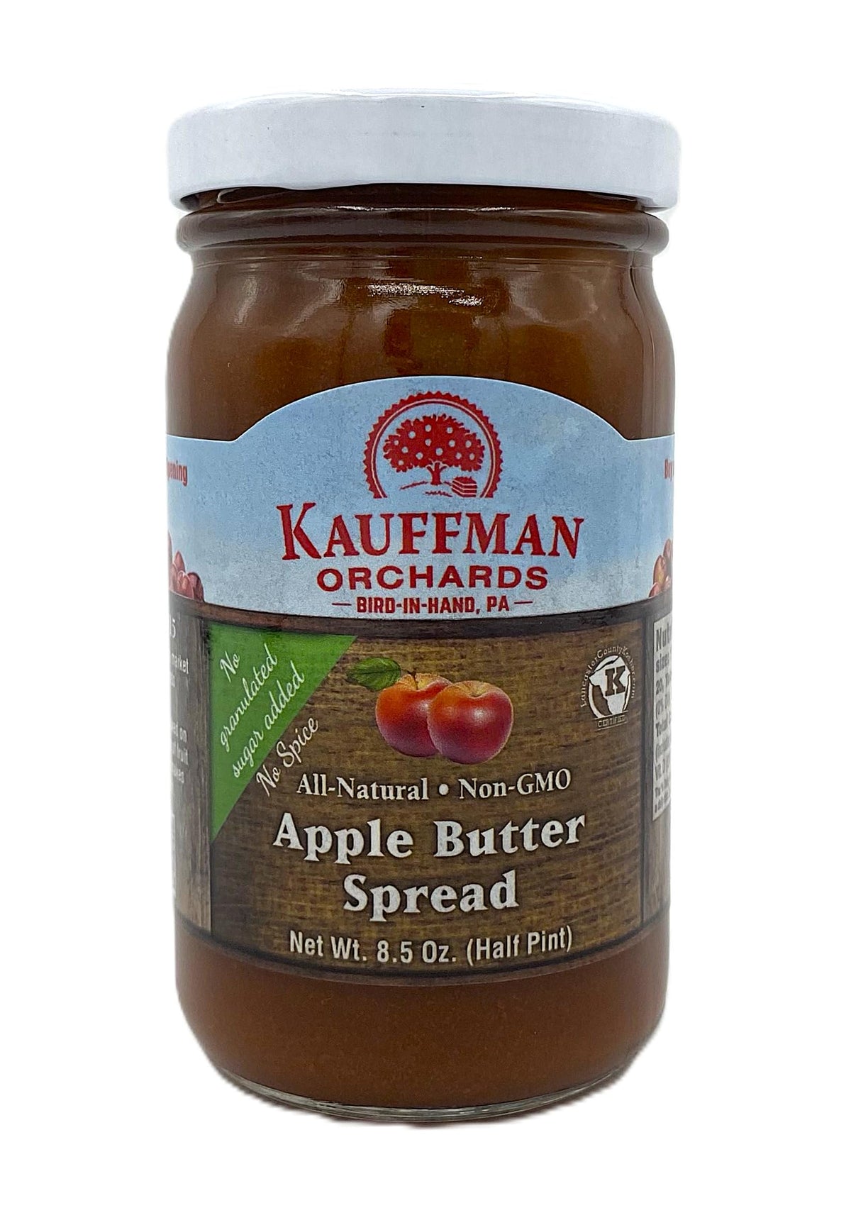 Kauffman Orchards Apple Butter Spread, Plain, No Sugar or Spice, 8.5 oz. Jar