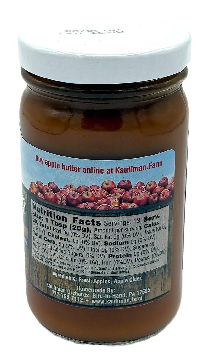 Kauffman Orchards "BUCK" Apple Butter Spread, Sugar-Free, Made with Blondee, Ultima Gala, Crimson Crisp, and Kindercrisp Apples, 8.5 Oz. Jar